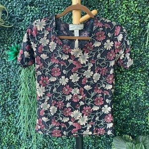Vintage Frazier Lawrence Semi Sheer Petite Floral Tee